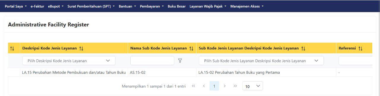 menu permohonan perubahan tahun buku di coretax