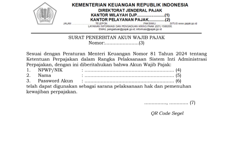 Surat Penerbitan Akun Wajib Pajak