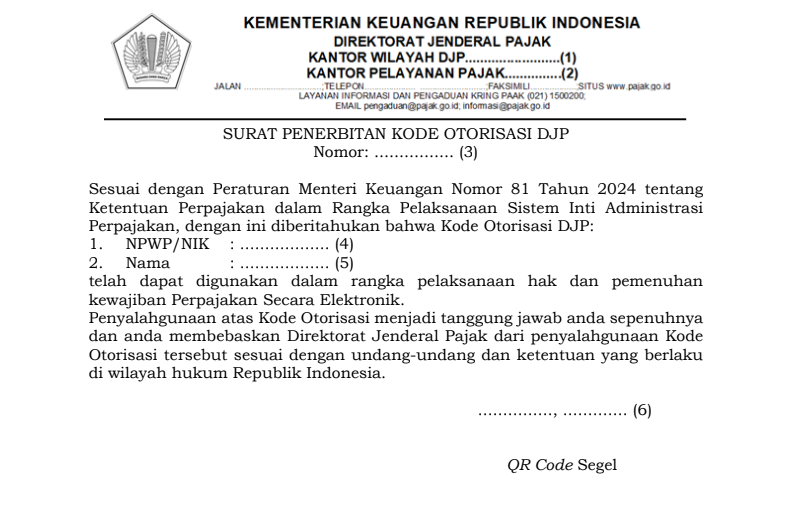 surat penerbitan kode otorisasi DJP