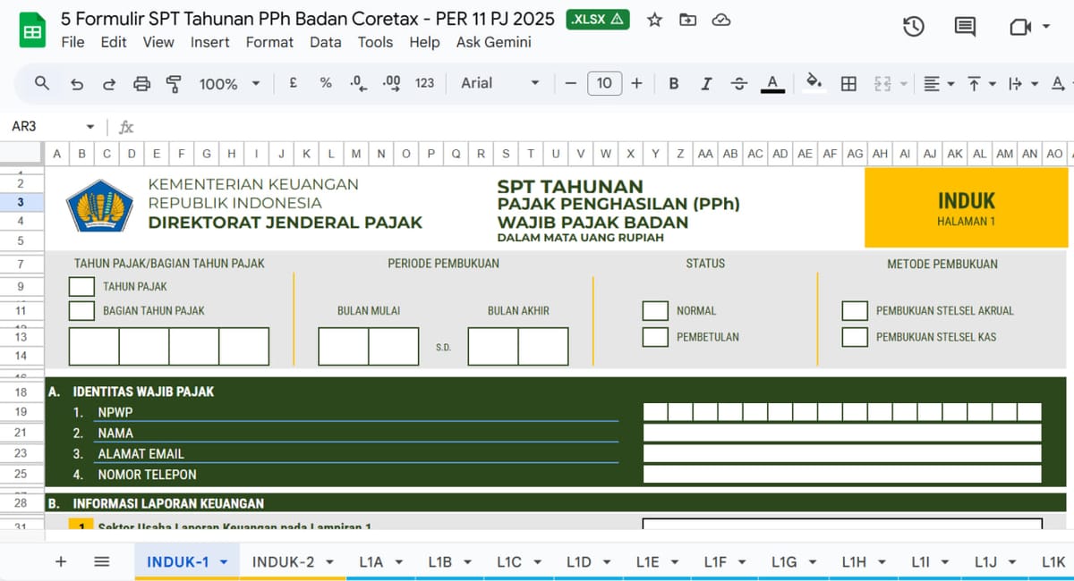 Excel SPT Tahunan PPh Badan 2025