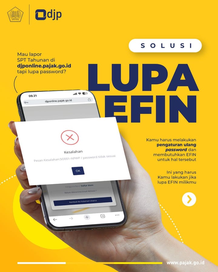 Lupa EFIN untuk lapor SPT Tahunan
